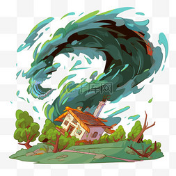 台风图片_手绘台风刮倒的房屋元素