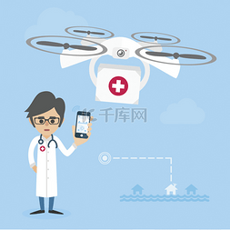 help图片_Doctor is flying a drone. Help concept