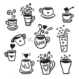 黑白壶图片_tea cups, glasses, drink set
