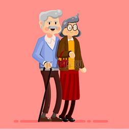 老年夫妇卡通图片_老夫妇走。领养老金的夫妻一起走