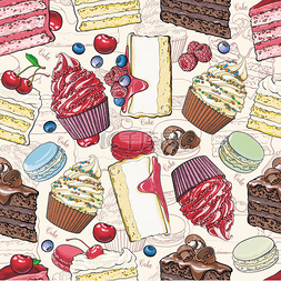 甜品曲奇图片_草图样式中的蛋糕和曲奇无缝图案
