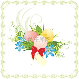 复活节彩蛋、 春天的花朵和红色