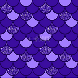 带闪光效果的紫色鱼鳞矢量图案背