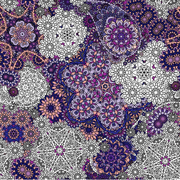 Blue图片_Seamless asian ethnic floral retro doodle vio