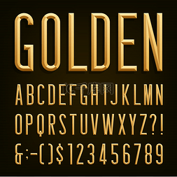 font-12图片_Golden Beveled Narrow Font. Vector Alphabet.