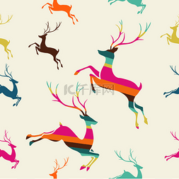 驯鹿图片_快乐圣诞驯鹿条纹无缝模式向量.