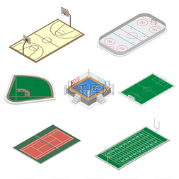 组的儿童游乐场在等轴测图，矢量