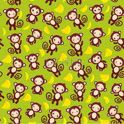 猴子香蕉图片_无缝模式与有趣的棕色猴子，黄色
