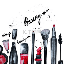 for设计图片_Vector watercolor Glamorous make up set of  c