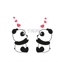 生日贺卡图片_两只可爱的小熊猫, 粉红色的水彩