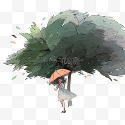 刮台风图片_台风打伞的女孩手绘元素