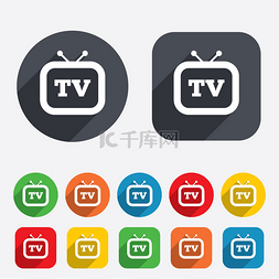 按钮正方形图片_复古电视标志图标。电视上设置的
