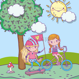 in可爱图片_happy childrens day, cute girls riding bike a