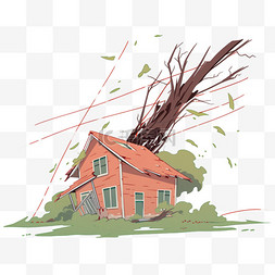 台风卡通图片_台风暴风手绘卷倒房屋元素
