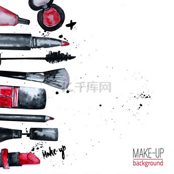 for设计图片_Vector watercolor Glamorous make up set of  c