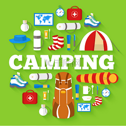 Camping equipment set circle infographics tem
