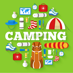 applications图片_Camping equipment set circle infographics tem