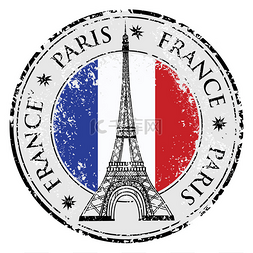 巴黎城在法国 grunge 邮票，埃菲尔