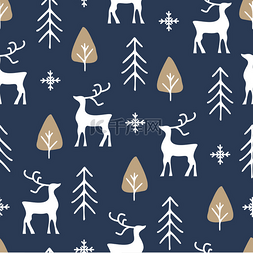 圣诞节的主题图片_斯堪的纳维亚无缝模式的驯鹿和树