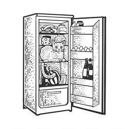 冰箱素描图片_冰箱里的猫用食物素描刻画病媒图