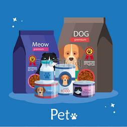 set of food for cats and dogs