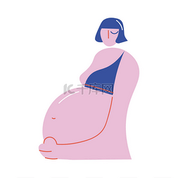 孕妇站在那里，双手抱着肚子