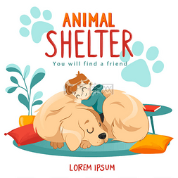 help图片_Animal Shelter design poster with child, dog 