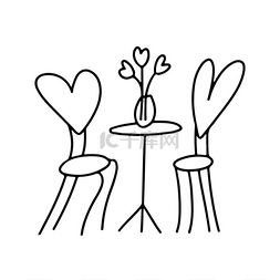 手工画的情人节椅子、桌子、鲜花