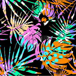 夏季的热带树叶无缝图案, 纺织涂