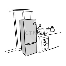 冰箱素描图片_灰色冰箱在厨房向量例证素描涂鸦