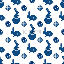 惊讶的兔子兔子图片_病媒无缝图案复活节快乐。复活节