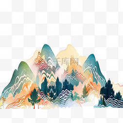 白色山水背景图片_手绘元素彩色水彩画树木山水