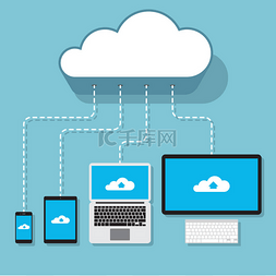 智能云服务图片_连接到云服务概念插图的计算机设