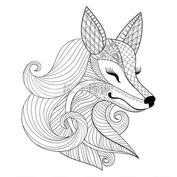 Zentangle 狐狸脸在单色涂鸦风格。