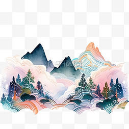 水彩画山水手绘树木元素