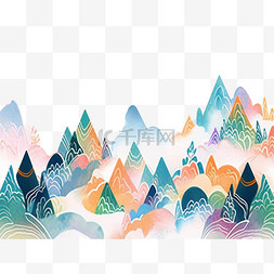 手绘水彩画元素山水树木彩色
