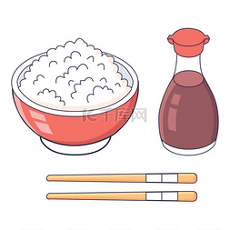 bottle图片_Picture of a plate with rice, chopsticks and 