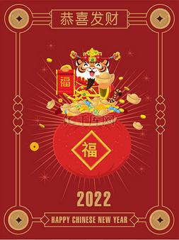 富裕图片_古老的中国新年海报设计与老虎,