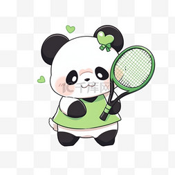 日漫风背景图片_可爱熊猫拿着网球拍卡通元素手绘
