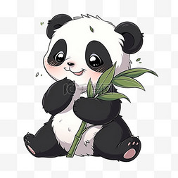 卡通可爱熊猫元素拿着竹子玩耍