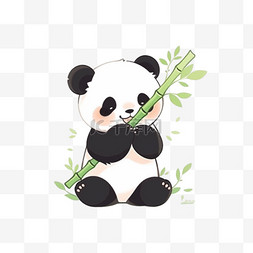 卡通手绘可爱熊猫拿着竹子玩耍元