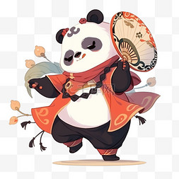 跳舞熊猫图片_熊猫拟人化拿着扇子元素手绘
