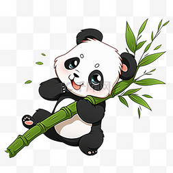 竹子元素玩耍可爱熊猫手绘