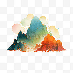 白色山水背景图片_水彩画山水元素手绘免抠