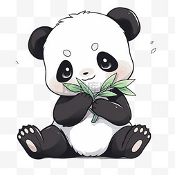 手绘竹子卡通图片_卡通熊猫玩耍元素拿着竹子