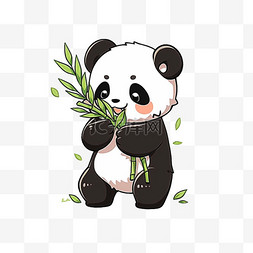 手绘元素可爱熊猫拿着竹子玩耍卡
