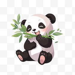 手绘竹子卡通图片_卡通手绘熊猫拿着竹子玩耍元素