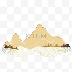 云彩线条图片_手绘元素山水线条金色