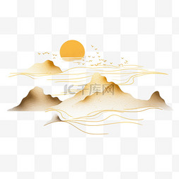 金色云彩图片_山水线条手绘金色元素