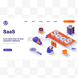平面设计软件图片_SaaS等距着陆页。云技术、客户订